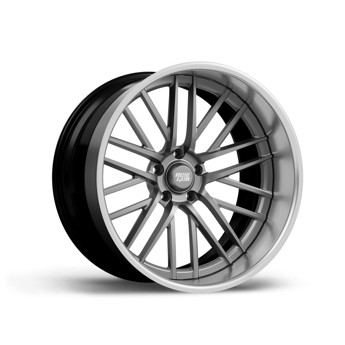 NEWGEN BLAZER forged 3-piece mesh wheel, satin gunmetal center with polished step lip