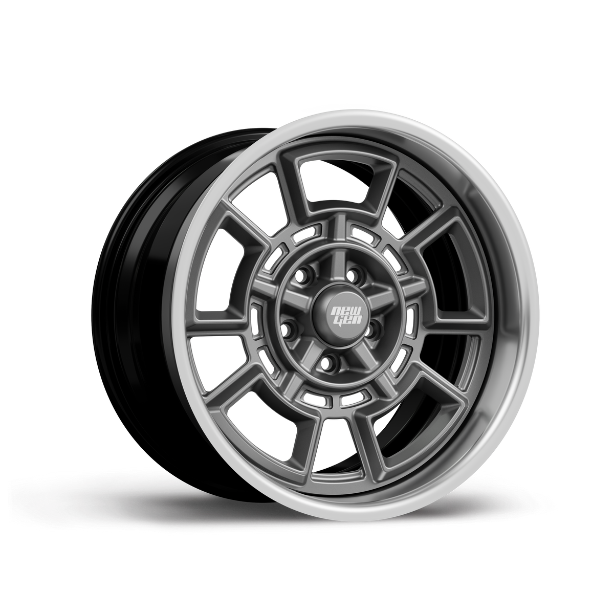 NEWGEN NOVA forged 3-piece retro wheel, satin gunmetal center with polished lip